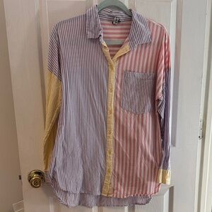Striped Button-Up Shirt in Lavender, Pink & Yellow | Influence poplin shirt